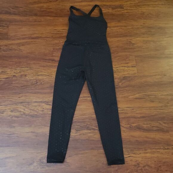 Beyond Yoga Shiny Black Heart Feminine Athleisure Bodycon Jumpsuit Size Small - Picture 2 of 7